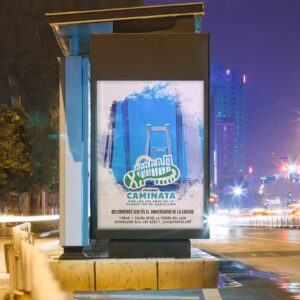 18 Image of a bus stop billboard with a banner design.